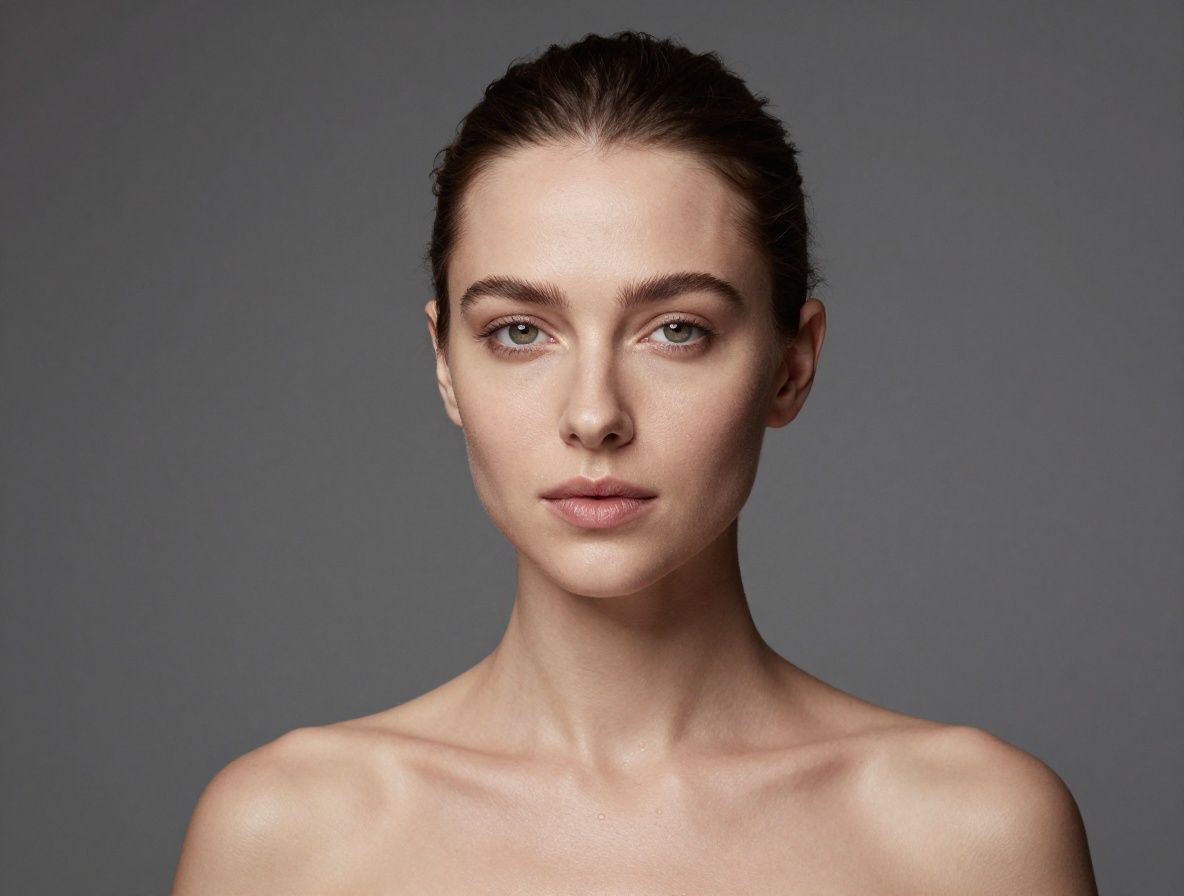 Krupni plan zdrave kože podlaktice s vidljivom teksturom, meko bočno svjetlo koje naglašava prirodni sjaj i glatkoću, neutralna bež pozadina